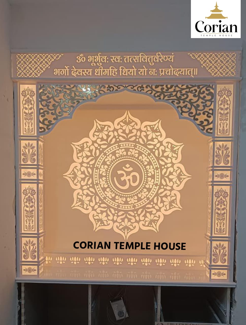 Traditional Corian mandir with elegant motifs and detailing - Australia